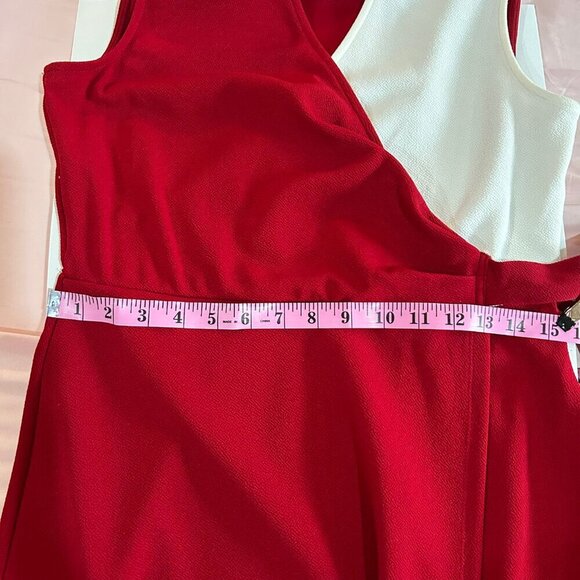 NWT KASPER V Neck Knee Length Wrap Dress Red & Cream Women's Size Medium 8/10 - Picture 5 of 6